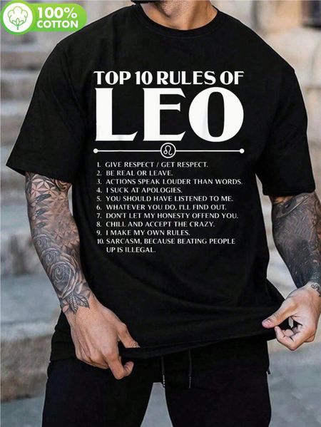 Leo Zodiac Cotton Tshirt - Top 10 Rules of Leo Graphic Print L