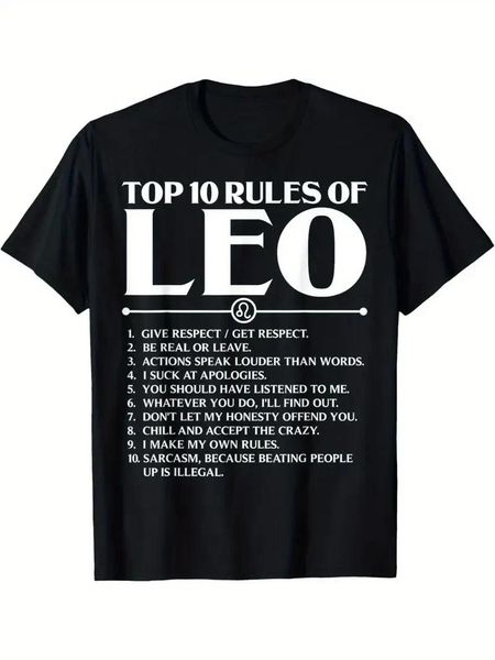 Men s Leo Zodiac Sign Cotton T-Shirt - Top 10 Rules of Leo, Casual & Comfortable L