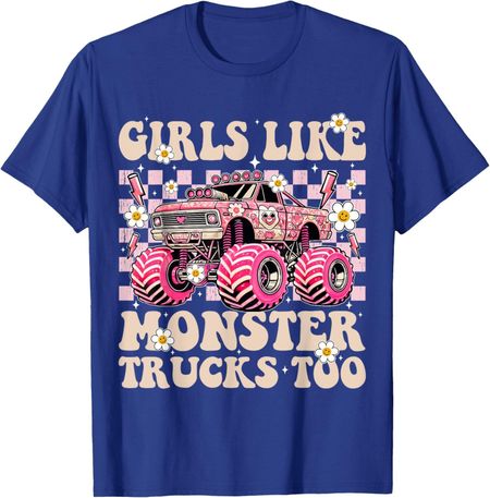 Funny Girls Like Monster Trucks Too Pink Monster T-Shirt S разноцветный