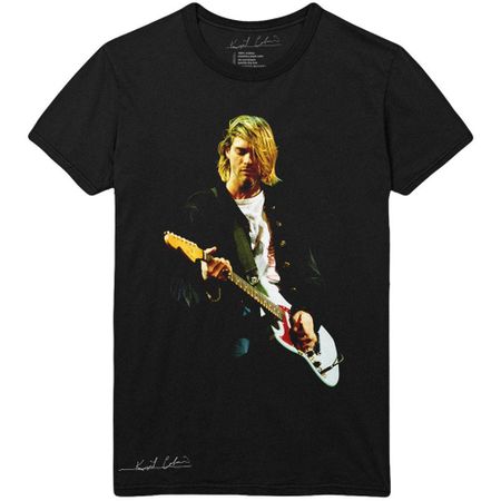 Men s Kurt Cobain Guitar Photo Colour Slim Fit T-shirt XX-Large Black XL