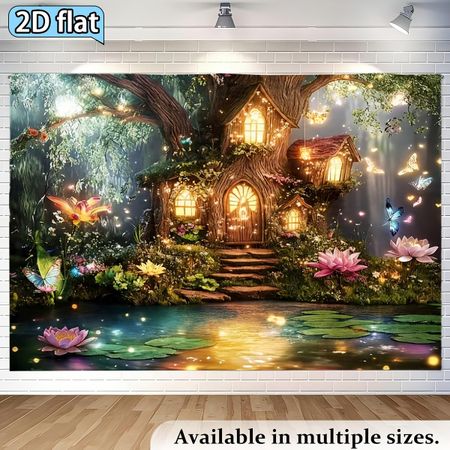 1pc Fairy Tale Style Treehouse Background Cloth, Theme Banner Background Cloth 100x150cm