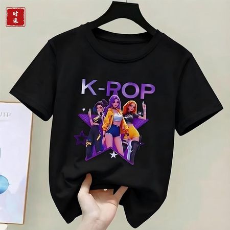 Childrens Kpop Demon Hunter Tshirt girls shortsleeved Tshirt childrens Saja Tshirt childrens casual clothing 100