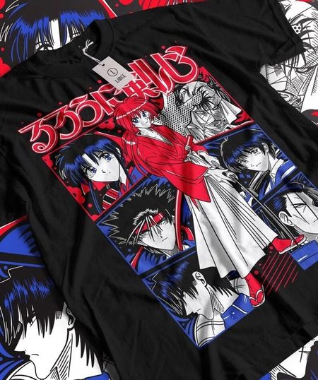 Anime Samurai Kenshin Black T Shirt Unisex Style S