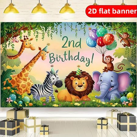 2D Background Cloth 1pc2 Year Zoo Theme Birthday Party Background Cloth Polyester Background Decorative Banner 100x150cm