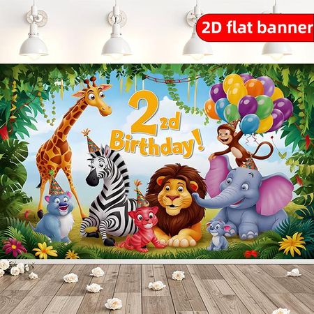 2D background cloth 1pc2 year old animal themed birthday party background cloth polyester background decoration banner 100x150cm