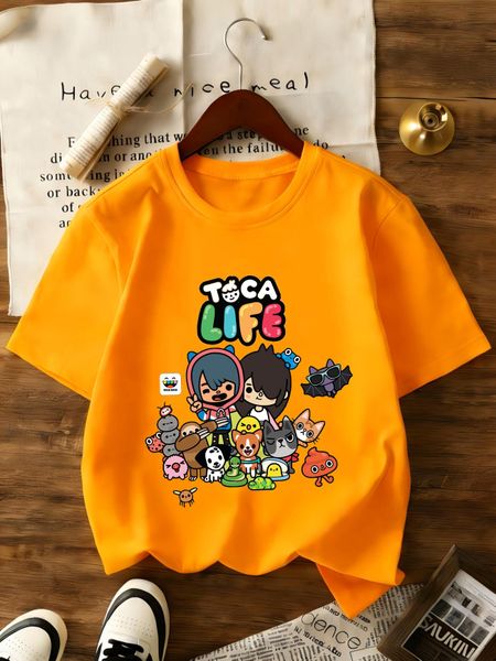 Toca Life World Graphic Tshirt Girls White Pink Short Sleeve Tshirt Fashion Kids Tops Cotton Summer Casual Crew Neck Tee Shirt 100