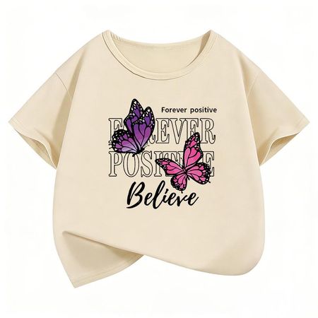 Graphic Butterfly Design TShirt Printed T Shirt Girls Summer Clothes Short Sleeve Tops TShirts Cute Girls Clothing Kids 110