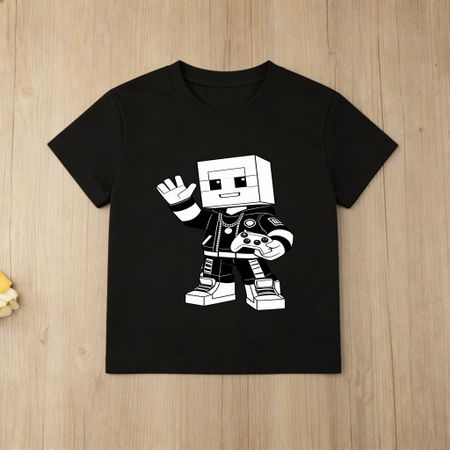 Детская черная футболка Roblox с золотым принтом персонажа, короткий рукав, повседневная футболка для мальчиков и девочек 100