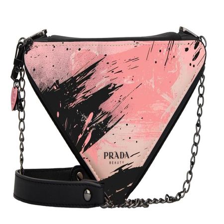 Косметичка/туалетная сумка Prada [Индивидуальная сумка] Ткань с треугольником OKHR, контрастные цвета черный и розовый, розовое сердце, контрастные цвета черный и розовый чёрный