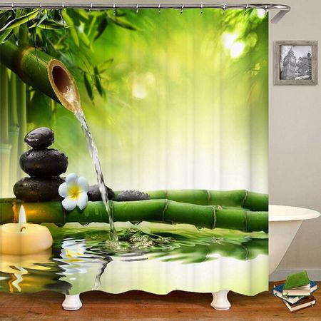 Chic Bamboo Waterfall Bathroom Curtain Waterproof Mildewproof For Trendy Interiors A,180x180cm