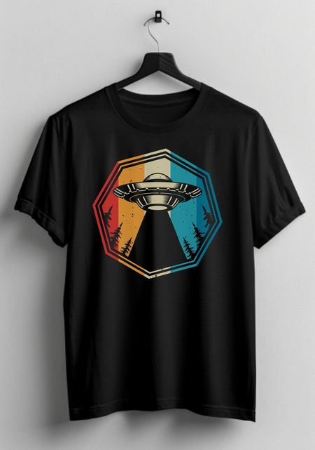 Retro UFO Graphic T-Shirt: Extraterrestrial Rainbow Flying Saucer Tee S