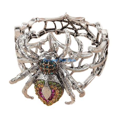HX6F Mysterious Arachnid Theme Gothic Bracelet Rhinestones Decorated Accessory GiFT