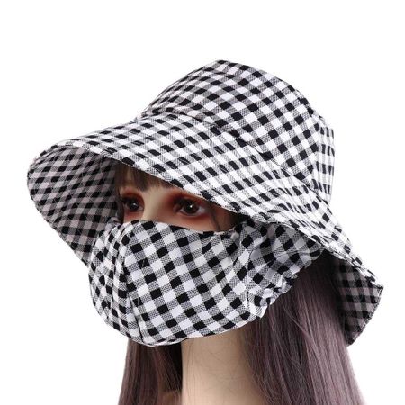 Casual Sun Protection Women Sun Hat Face Mask Cover Face Cap Sunscreen Mask Fishing Cap Farm Work Cap Bucket Hat Farm Work