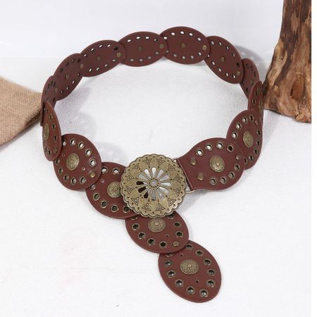 Y2K Hollow Out Belts Metal Ethnic Style Waistband Western Style Cowboy Belts  Waist Accessories коричневый