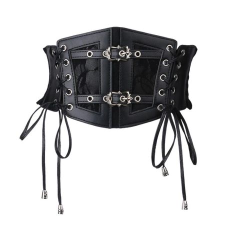 Leather Corset Belt Solid Color Wide Waist Corset Gothic Lace Cummerbunds  Dress чёрный