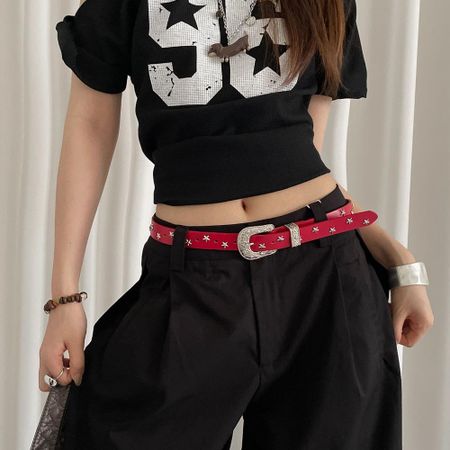 Vintage Y2K Jeans Belt Carving Women s Waist Belt Retro Punk Style Belt  Daily Style2-Red