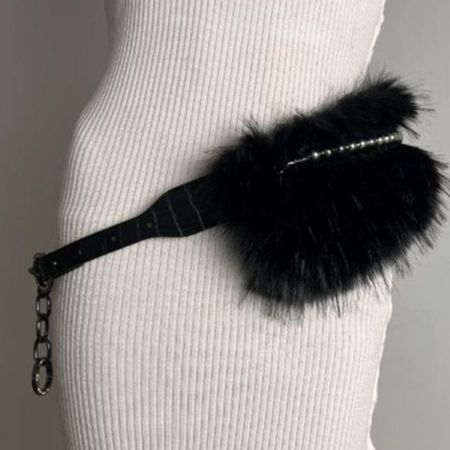 Y2K Leather Fur Belt Rhinestone Plush Waist Belt Simple Furry Waistband  Dress Decoration Style3