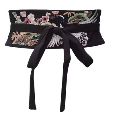 Embroidered Hanfu Cummerbunds Crane Women Waistband Simple Wide Belt  Ladies чёрный