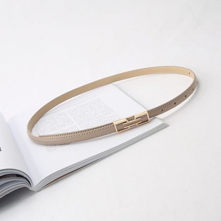 Skinny Women Thin Belt Pu Leather Metal Buckle Belt Vintage   Gift бежевый