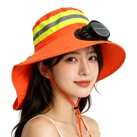 Breathable Safety Reflective Hat Elastic Wide Brim Fan Hat Cooling Sunshade Hat  Outdoor Travel Red Round