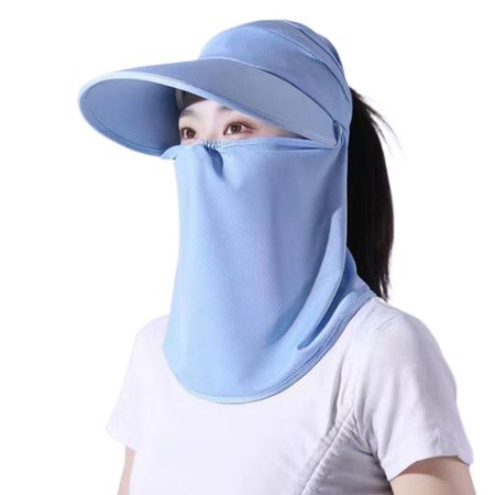 Wide Brim Empty Top Hat Face Protection Face Cover  Hat Fashion Women Sun Hat  Beach синий