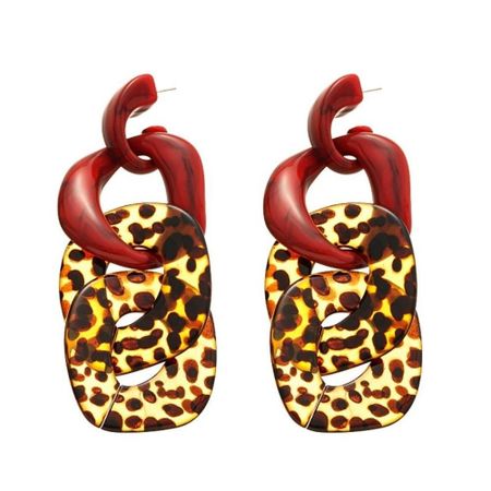 Square Shape Drop Earrings Red Resin Geometric Earrings Fashion Leopard Print Dangle Earrings  Club коричневый