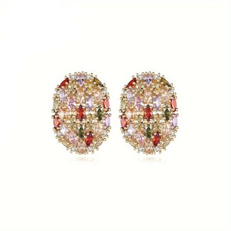 Copper Gilding Ear Studs Oval Shape Ear Drop Fashion Colorful Zircon Earring  Mom 1 Pair