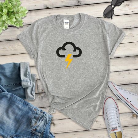 STORMY WEATHER SYMBOL LADIES FITTED T-Shirt (cloud rain mental health emoji kind M