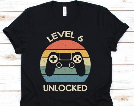 Level 6 Unlocked Shirt, Cool 6th Birthday Gift For Boy Girl, 6th Birthday Gamer Party On Sixth Birthday, Birthday Retro Gamer Tshirt 3XL