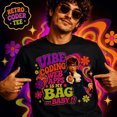 Vibe Coding Web Apps Is My Bag Baby Shirt, Retro Programmer Tee, Groovy Coder T shirt, Funny Web Developer Gift, Psychedelic Tech Tee S