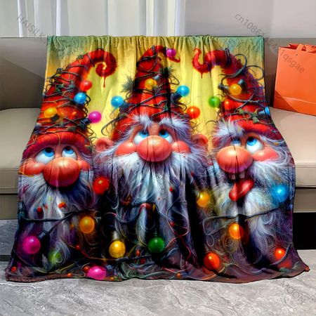 1PC Gnomes tangled in colorful lights pattern Blanket Flannel Material Soft Warm for All Seasons Home Outdoor Camping Picnics RV 75X95CM