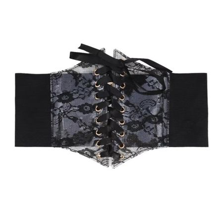 Wide Lace Slimming Body Waist Belts Flower Embroidery Elastic Waistband  Special Occasions чёрный