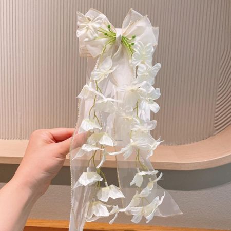 Faux Pearl Strands Bow Hair Clip Sheer Ribbon Ribbon Hair Clip Cute Hair Bow Clip  Gifts белый