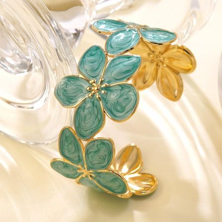 Dripped Oil Flower Cuff Bracelet Multicolor Floral Open Bangle Elegant Floral Bracelet  Women синий