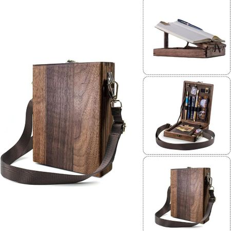 Retro Wooden Box Stationery Box Portable Artist Tool Bag Writers Messenger Wood Box  Painting Artist Tool Bag