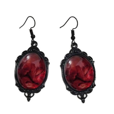 Black Frame Gothic Resin Earrings Blood Red Drop Earrings Halloween Dangle Earrings  Party красный