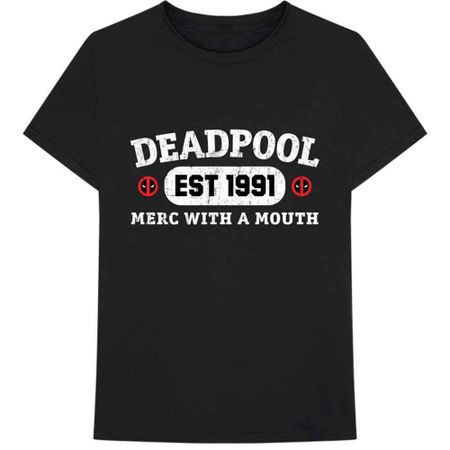 Deadpool T Shirt MERC with A Mouth Official Marvel Comics Mens Black XL XL
