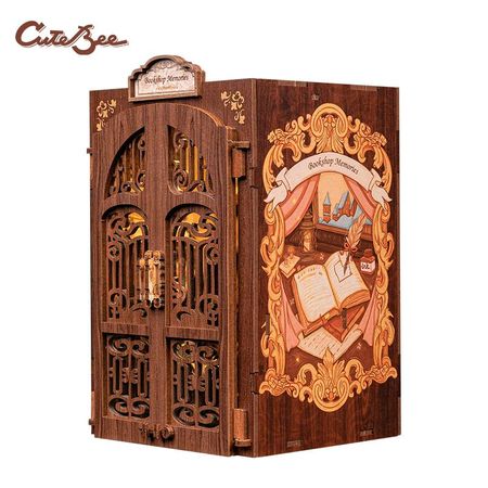 CuteBee Hot Sale Wooden Book Nook  Diy Book Nook Kit 3d Wooden Puzzle Book Nook Garden House Diy Miniature House