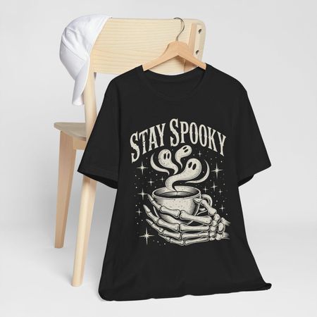 Stay Spooky Coffee Skeleton Hand Shirt, Halloween Ghost Mug Tee, Cozy Goth Autumn Fall Witchy Drink T-Shirt, Vintage Spooky Season S