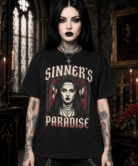 Sinner s Paradise Shirt | Gothic Graphic Tee | Dark Aesthetic T Shirt | Alternative Fashion Shirt | Witchy Vintage Tee | Gothic Gift for Her L