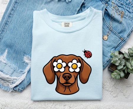 Puppy Face Shirt Dog Flower Gift Women Comic Tee Puppy T-Shirt Dog Fan Cartoon Tshirt Floral Graphic Playful Bug Tshirt L
