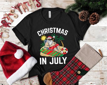 Christmas In July Santa Shirt, Funny Xmas In July Tank Top, T-Shirt, Womens Tee, T-shirt, T-shirt, Tank Top, Kids Tee, Toddler 3XL