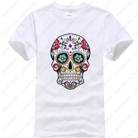 Sugar Skull Floral Day of the Dead Print T-shirt XXL