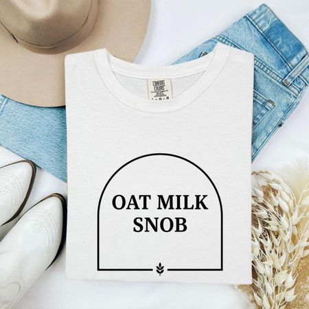 Oat Sprig Design Shirt Coffee Plant-Based Gift Women Simple Tee Oatmeal T-Shirt Coffee Fan Minimalist Tshirt Vegan Graphic Contemporary S