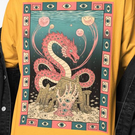 Mystical Dragon Shirt | Occult Eye Graphic Tee | Surreal Fantasy Creature | Ancient Ruins Art | Cosmic Esoteric Shirt M