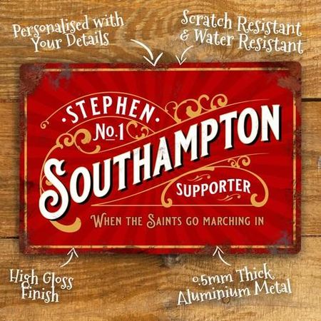 Personalised Southampton Football Sign Metal Plaque Vintage Retro 20X30CM