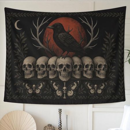 Tapestry of Ravens and Skulls Gothic 100X70CM