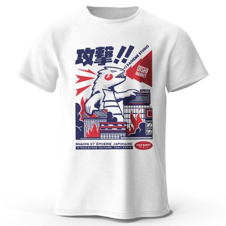 Kaiju Attack Oishi Market Japan Design T-shirt S