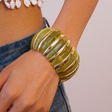 Elastic Rope Bead Acrylic Bangle Wide Retro Hand Ring Simple Exaggerated Bracelet  Summer