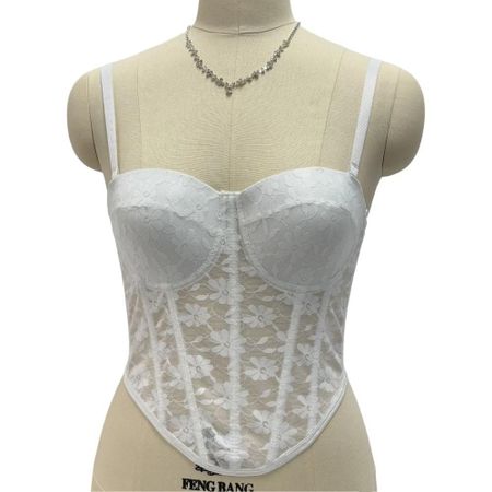 Mesh Flower Lace Corset with Buckle Crop Tops Fashion Lace Camisole with Pads  Spring Summer Cup 36